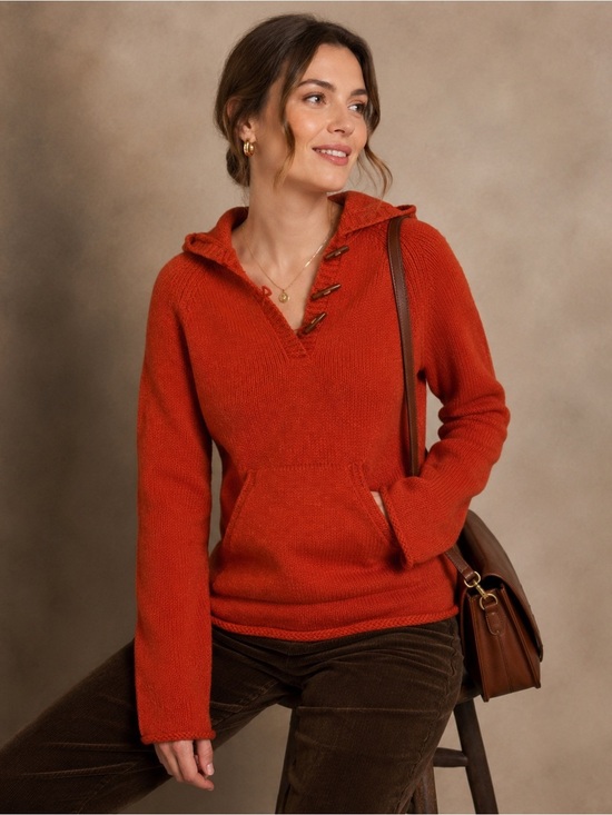 Banana Republic Sweaters - Banana Republic Wool Hoodie Sweater Rust Orange Toggle Neck Pocket Sz S Y2K